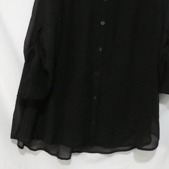 ADDITION ELLE | size 18 | Classic Sheer Black Button-Up Shirt | Roll Tab Sleeves - Picture 7 of 15